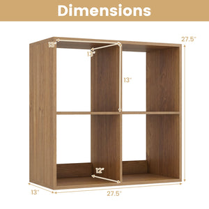 4 Cube Bookshelf with Back Guardrail for Living Room Bedroom-Natural view 5
