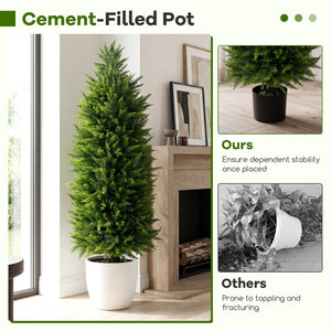 4 FT Artificial Topiary Tree Set of 2 Faux Cedar Cypress Plants in Cement-Filled Pots-Green view 6
