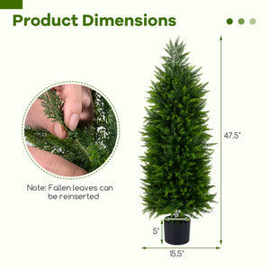 4 FT Artificial Topiary Tree Set of 2 Faux Cedar Cypress Plants in Cement-Filled Pots-Green view 4
