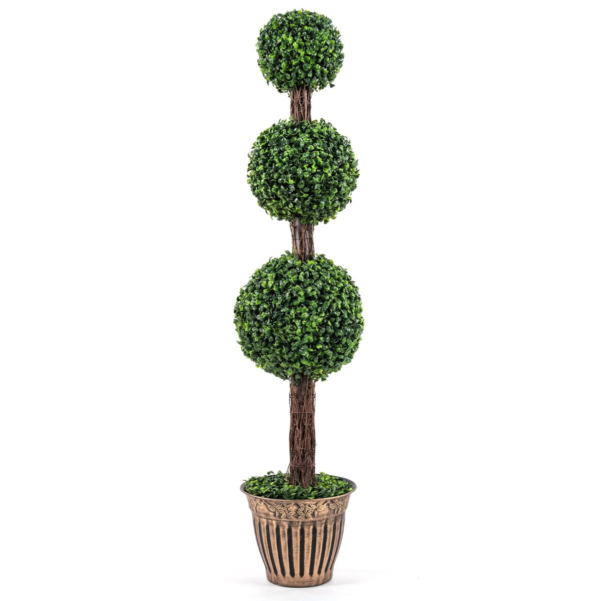 4 FT Artificial Triple Ball Boxwood Tree with Cement-filled Retro Planter-Green view 2
