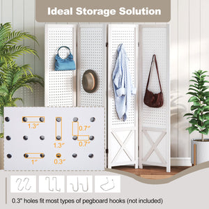4-Panel Pegboard Room Divider 67 Inches Tall Foldable Privacy Screen view 8