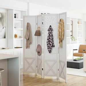 4-Panel Pegboard Room Divider 67 Inches Tall Foldable Privacy Screen view 2