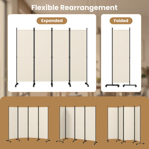 4-Panel Room Divider with Lockable Wheels for Living Room-Beige view 8