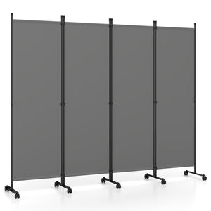 4-Panel Room Divider with Lockable Wheels for Living Room-Gray