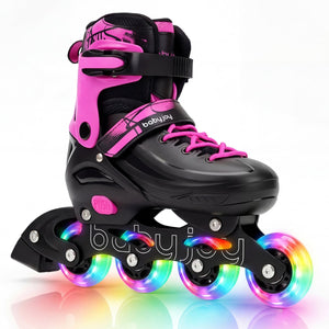 4-Size Adjustable Light-Up Inline Skates for Toddlers Ages 5-7-Pink view 4