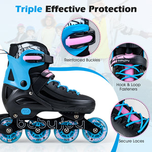 4-Size Adjustable Light-Up Kids Inline Skates for Kids Ages 7-9-Black view 9