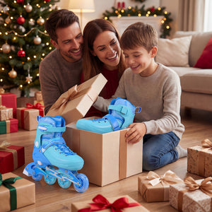 4-Size Adjustable Light-Up Kids Inline Skates for Kids Ages 7-9-Blue view 3