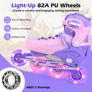 4-Size Adjustable Light-Up Kids Inline Skates for Kids Ages 7-9-Purple view 7