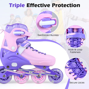 4-Size Adjustable Light-Up Kids Inline Skates for Kids Ages 9-14-Purple view 9