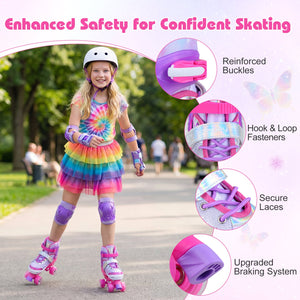 4 Sizes Adjustable Kids Roller Skates for Toddlers Ages 9-14 with 4 Light-up Wheels-Pink view 9