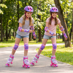 4 Sizes Adjustable Kids Roller Skates for Toddlers Ages 9-14 with 4 Light-up Wheels-Pink view 3