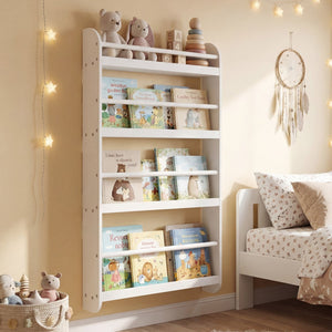 4-Tier Bookshelf Organizer for Toys and Books with Basswood Crossbar-White view 6