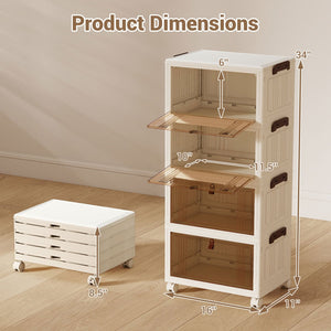 4-Tier Collapsible Shoe Box Lid Doors and Lockable Wheels-White view 5