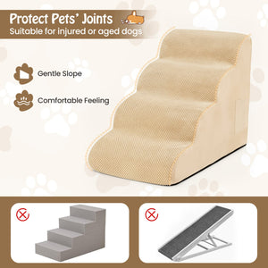 4-Tier Foam Non-Slip Dog Steps with Washable Zippered Cover and Brush-Beige view 7