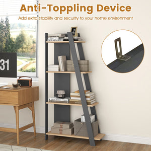 4-Tier Modern Bookshelf Wooden Vertical Display Book Shelf for Small Space-Oak view 7