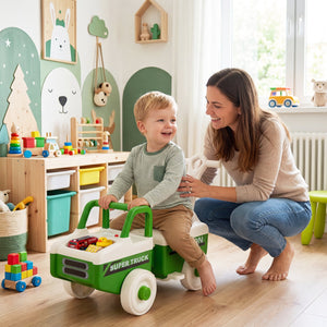 4 in 1 Ride on Push Car with Music and Under-Seat Storage for Boys Girls-Green view 2