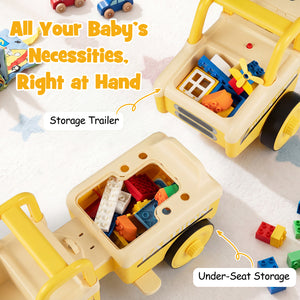 4 in 1 Ride on Push Car with Music and Under-Seat Storage for Boys Girls-Yellow view 8