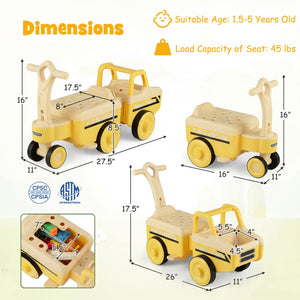 4 in 1 Ride on Push Car with Music and Under-Seat Storage for Boys Girls-Yellow view 4