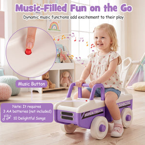 4 in 1 Ride on Push Car with Music and Under-Seat Storage for Boys Girls-Purple view 6