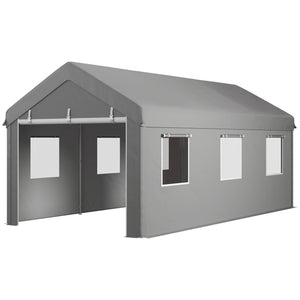 10' x 20' Carport, Heavy Duty Portable Garage with 6 Mesh Windows and 2 Doors, Dark Grey – view 8