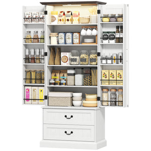 72" LED Kitchen Pantry Cabinet, Buffet Storage Cabinet with 10 Door Shelves – view 15