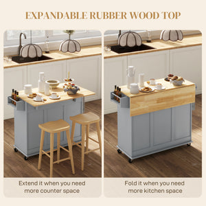 Kitchen Island on Wheels, Kitchen Cart with Drop Leaf, Drawers, Grey – view 4