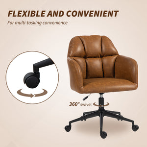 Swivel Office Chair, Faux Leather Desk Chair with Adjustable Height for Living Room, Bedroom, Study, Brown