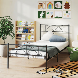 Metal Full Platform Bed Frame with Headboard, Steel Slat Support, Underbed Storage, No Box Spring Needed, Easy Assembly
