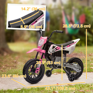 Qaba 12V Kids Dirt Bike, Electric Motorcycle with Twist Grip Throttle, Training Wheels, Rear Suspension & Music