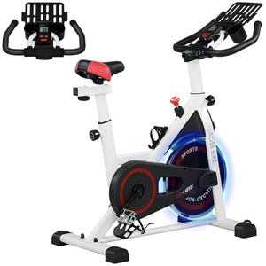 Soozier Adjustable Upright Stationary Exercise Bike with LCD Display, Suitbale for Beginer and Home Gym, Indoor Cycling Bike with Adjustable Resistance, White