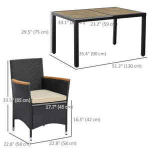 7 Pieces Outdoor Dining Set for 6, PE Wicker Rattan Patio Furniture Set with High-Back Armchairs, Glass Table Top