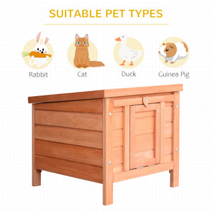 Wooden Rabbit Hutch, Bunny Cage with Waterproof & Openable Asphalt Roof, Outdoor Cat House Guinea Pig Cage Duck Shelter, Indoor Outdoor Use, 20" x 16.5" x 17", Orange
