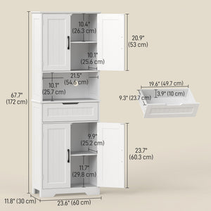 Kitchen Buffet with Hutch, 68" Tall Kitchen Pantry Cabinet with Small Open Counter, 4 Doors, Drawer, White