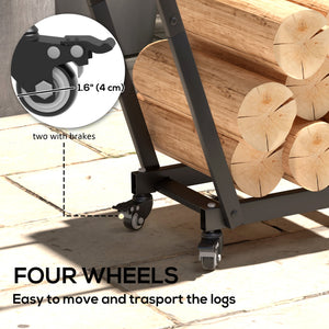 31 Inch Firewood Rack Outdoor, Heavy Duty Log Rack with Swivel Casters, Indoor Fire Wood Holders for Fireplace, Black