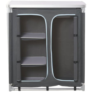 Aluminum Camping Table, Camping Kitchen Station Cook Cupborad with 3-Shelf, Storage Organiser for BBQ Party Picnic Grey
