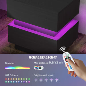 Bedside Table with Charging Station and LED Light Modern Nightstand with USB Ports AC Outlets Drawers – view 3