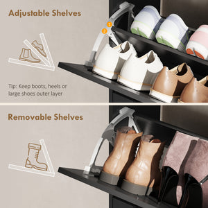 Farmhouse Shoe Storage Cabinet with Side Cabinet and Adjustable Shelves for Entryway, Hallway, Holds 12 Pairs, Black