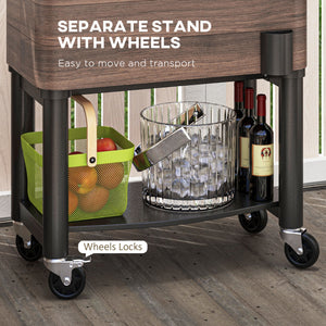 Patio Cooler, 60qt Portable Outdoor Cooler with Locking Wheels, Storage Shelf, Bottle Opener for Patio Backyard, Brown