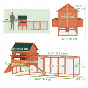137" Wooden Chicken Coop with Chicken Run, Nesting Box, Dark Grey – view 9