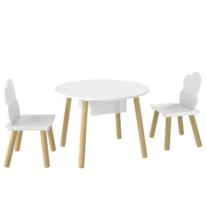Qaba 3 Pieces Kids Table and Chair Set, Activity Table and Chair Set with Cloud-Shaped Chairs, Mesh Bag