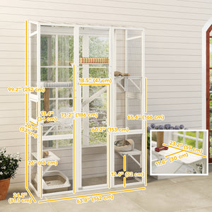 Large Outdoor Catio with 6 Jumping Platforms, Scratching Post, 2 Ramps, Waterproof Roof, Grey – view 16