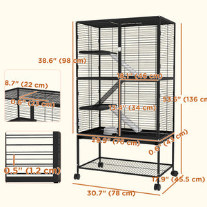 Rolling Small Animal Cage 34"H Chinchilla Cage for Ferrets, Squirrels w/ Removable Tray, Storage Shelf – view 23