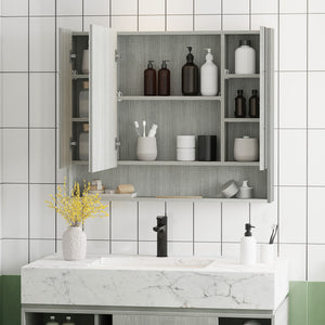 Wall Mounted Bathroom Medicine Cabinet with Mirror and Adjustable Shelves, Grey – view 7