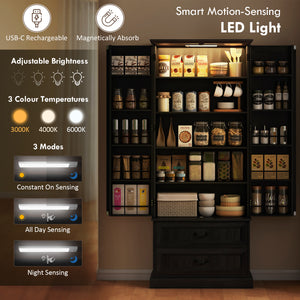 72" LED Kitchen Pantry Cabinet, Buffet Storage Cabinet with 10 Door Shelves – view 3