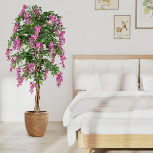 5.5 FT Faux Wisteria Plant in Nursery Pot with Blooming Flowers-Rose Red view 3
