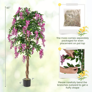5.5 FT Faux Wisteria Plant in Nursery Pot with Blooming Flowers-Rose Red view 4