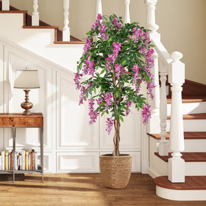 5.5 FT Faux Wisteria Plant in Nursery Pot with Blooming Flowers-Rose Red view 6