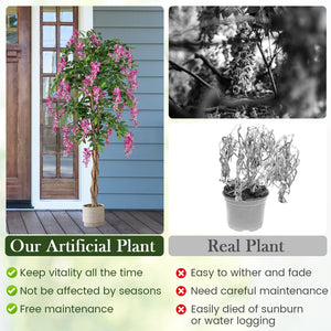 5.5 FT Faux Wisteria Plant in Nursery Pot with Blooming Flowers-Rose Red view 9