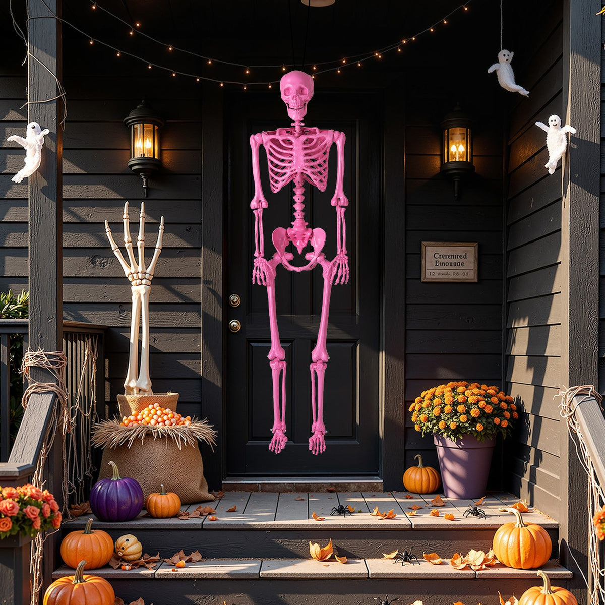 5.5 FT Life-Size Halloween Poseable Skeleton Pink Movable Joints view 2