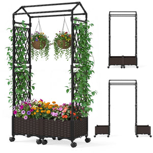 5.5 FT Self-Watering Planter Boxes with Lattice Trellis and Roof-Brown view 6